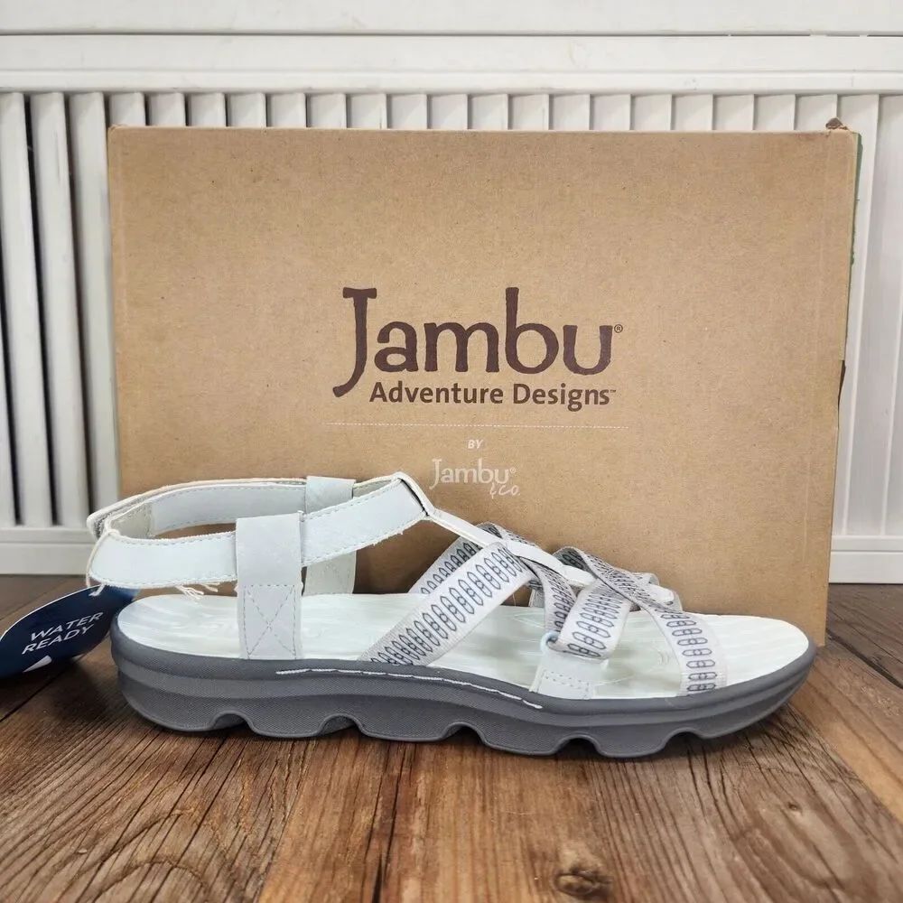 Jambu Bay Water Ready Vegan Sandals Women's Size 10 M Gray White Strappy J2BAY65